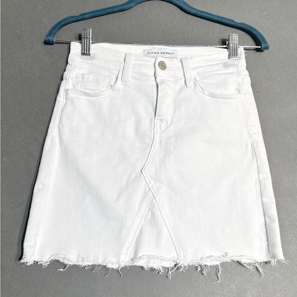Flying Monkey Frayed Hem White Denim Mini Skirt Size 24